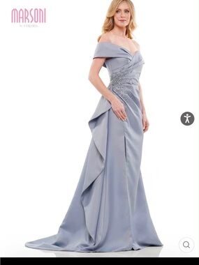 Marsoni Off-Shoulder Silver Evening Gown